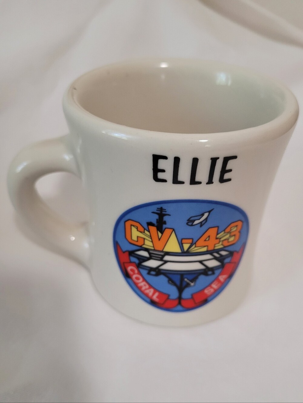 Vintage Victor Mug USS Coral Sea CV 43 With "Ellie" Inscribed On The Front